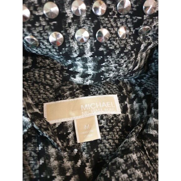 Michael Michael Kor Semi Sheer Blouse Roll Tab Sleeves Studded Med NWOT - Picture 7 of 7